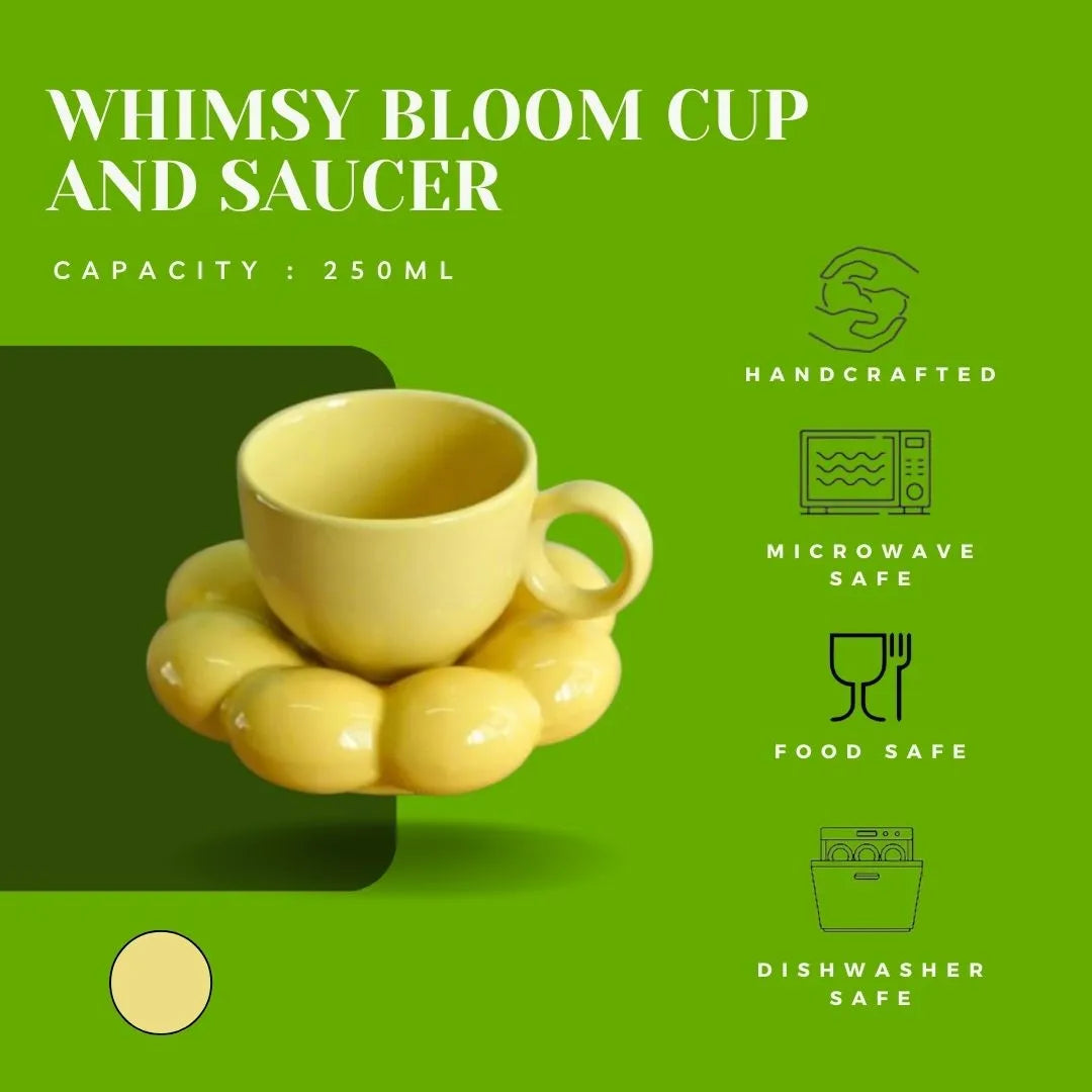 Whimsy Blossom Ceramic Bubble Mug & Saucer - 250 ml