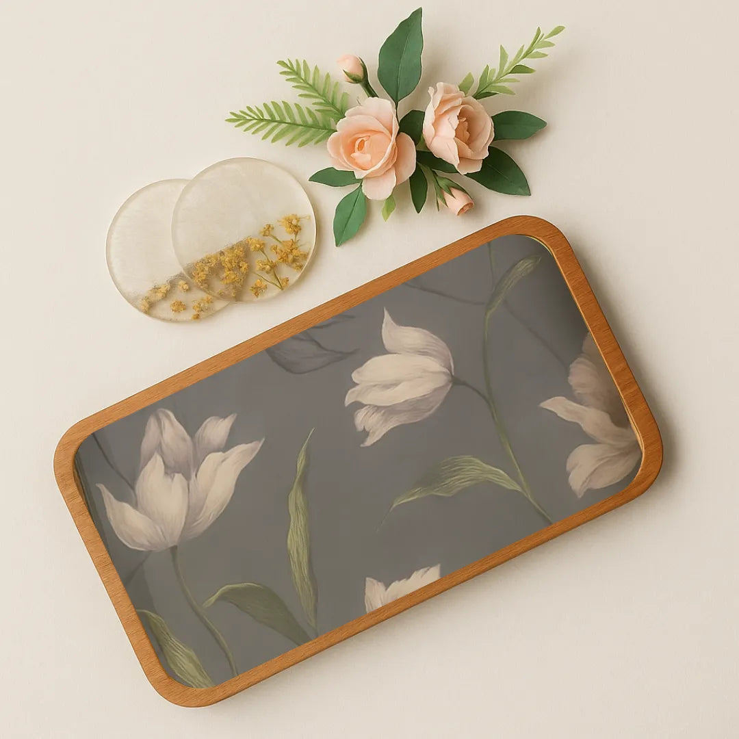 Twilight Tulips Print Wooden Serveware