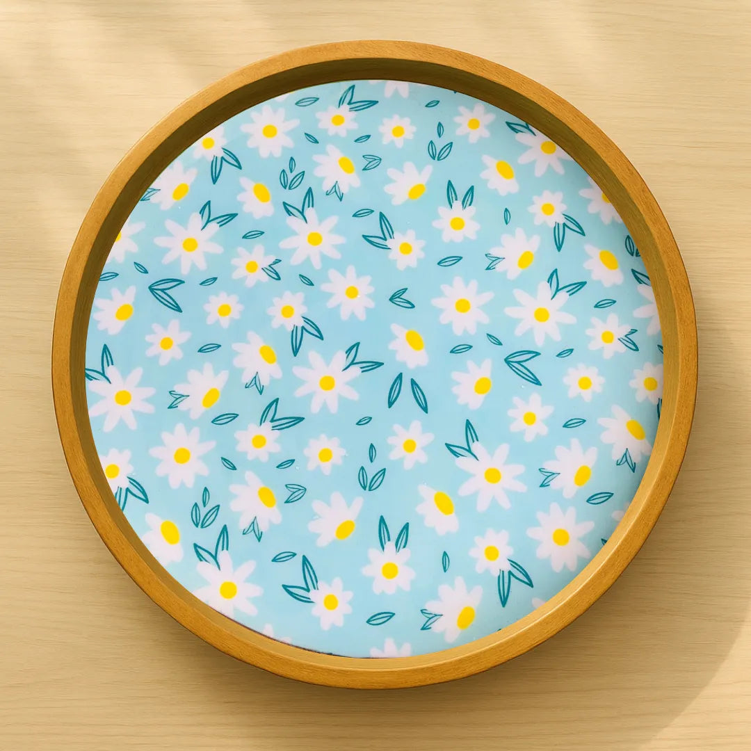 Daisy Delight Floral Print Wooden Serveware