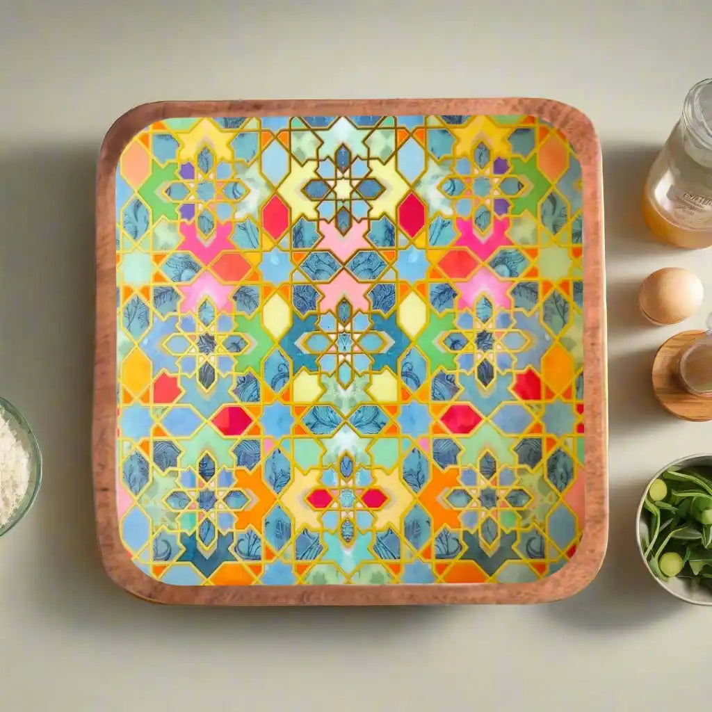 Colorful Sporadic Print Wooden Serveware