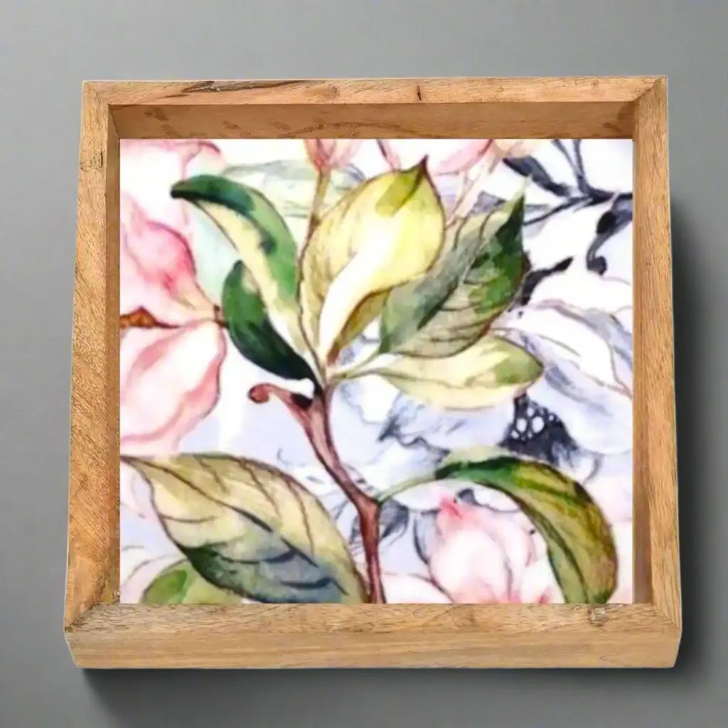 Lovely Pink Flowers Print Wooden Serveware