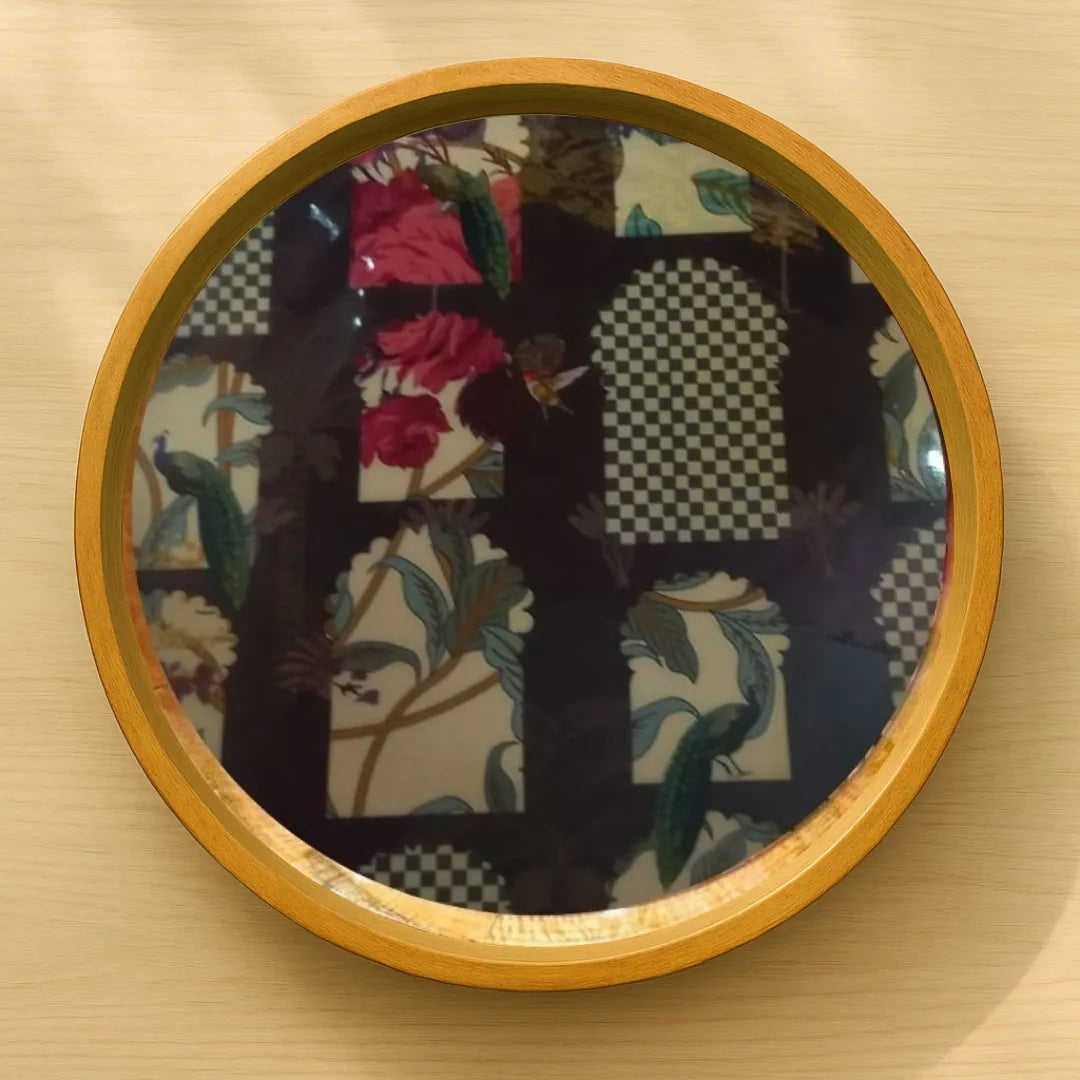 Beautiful Peacock Sanctuary Floral Print Wooden Serveware
