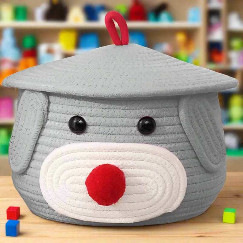 Eco-Bear Multi-Purpose Cotton Basket with Lid - Cute Color Options