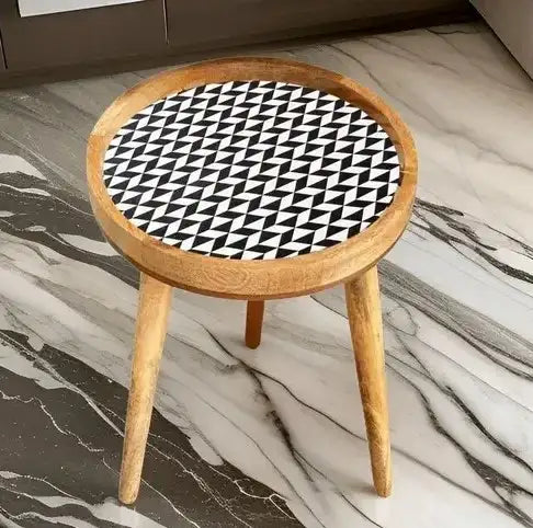 Stylish Black & White Pattern Wooden Serveware