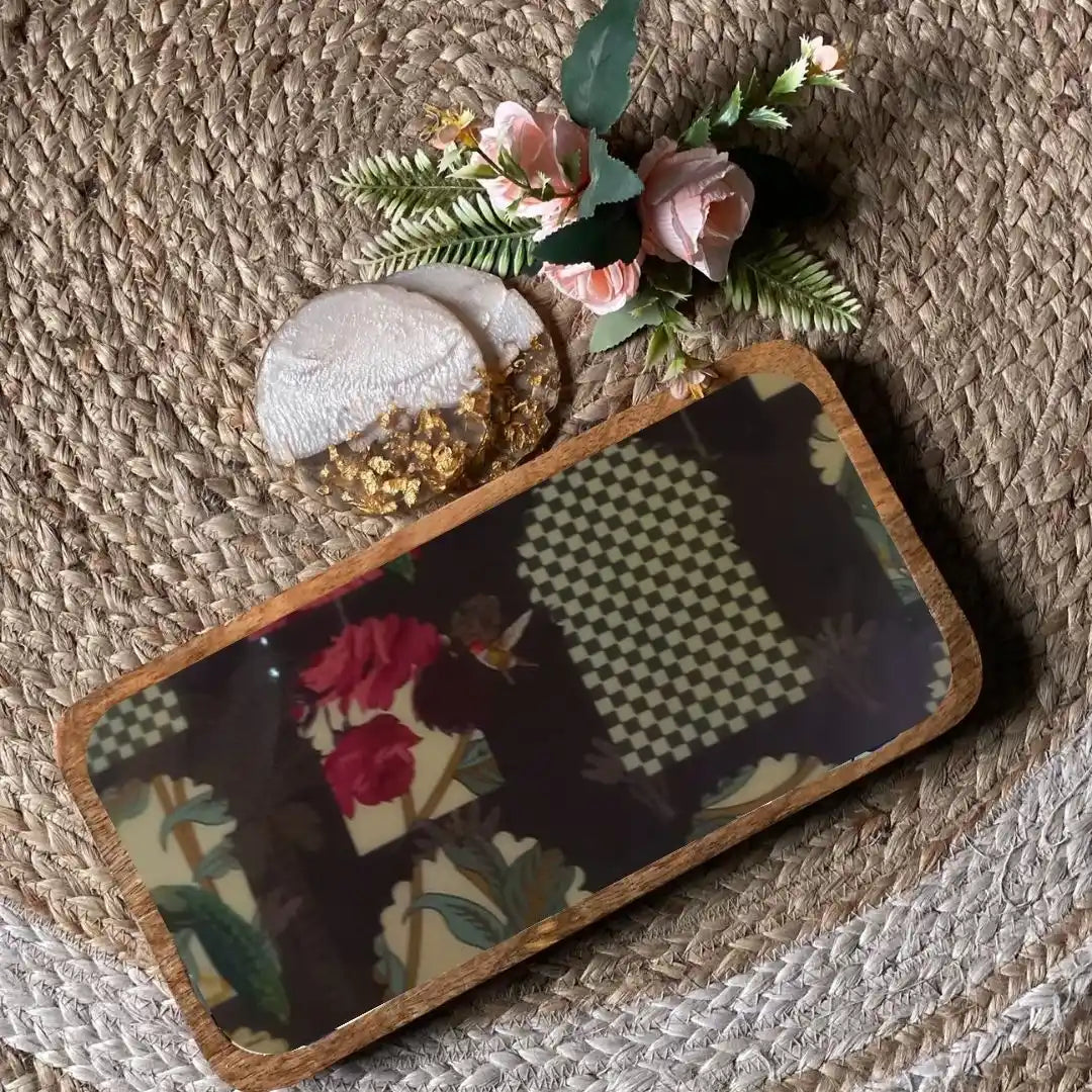 Beautiful Peacock Sanctuary Floral Print Wooden Serveware