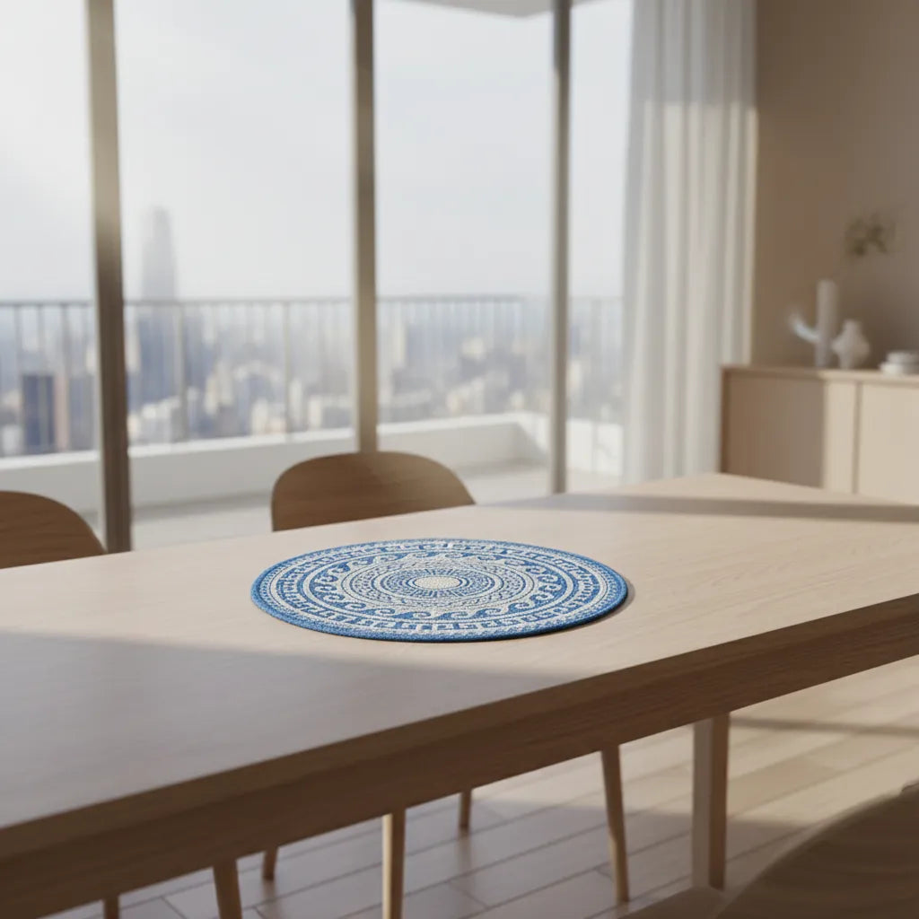 Printed Cotton Handcrafted Artisanal Placemats - White & Blue