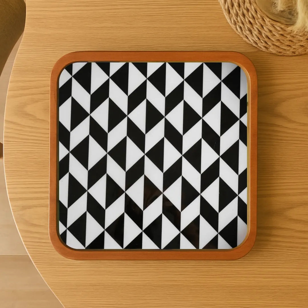 Stylish Black & White Pattern Wooden Serveware