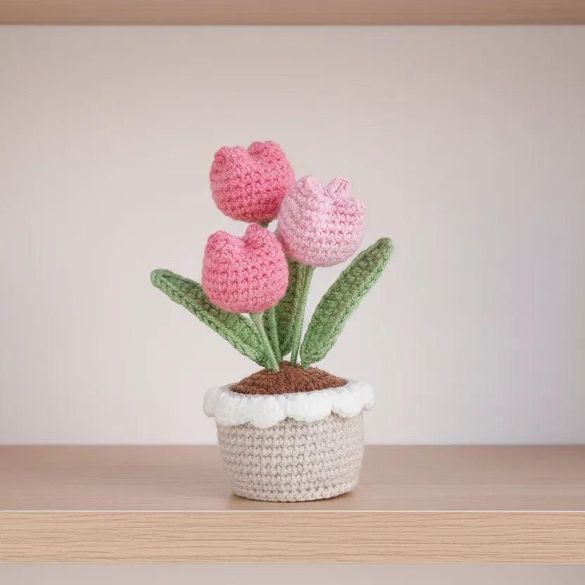 Crochet Flower with Pots - Home Decor - Tulip