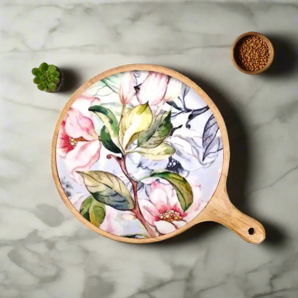 Lovely Pink Flowers Print Wooden Serveware