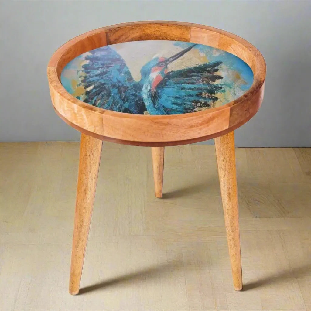 Elegant Blue Kingfisher Print Wooden Serveware
