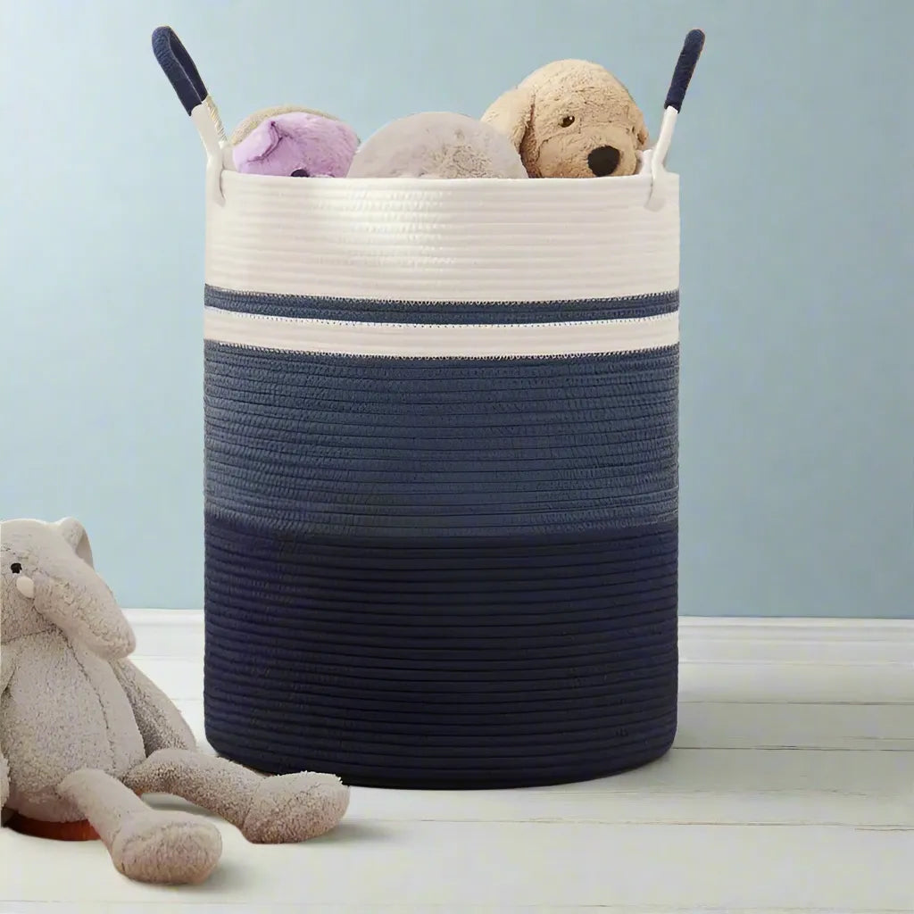 Ocean Blue Cotton Laundry Organizer Basket - Medium, Large