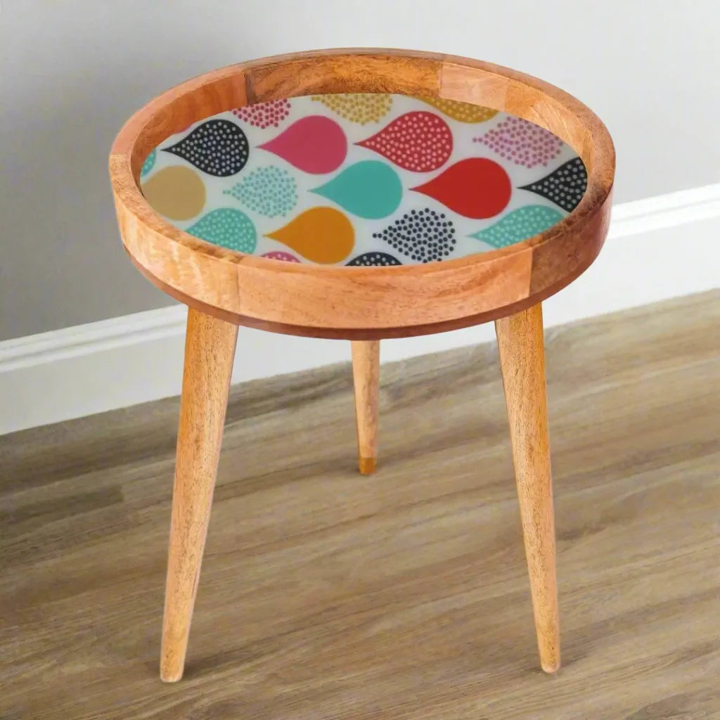 Multicolor Water Drops Pattern Wooden Serveware