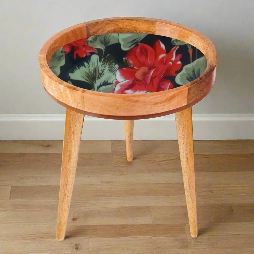 Beautiful Red & Green Floral Print Wooden Serveware