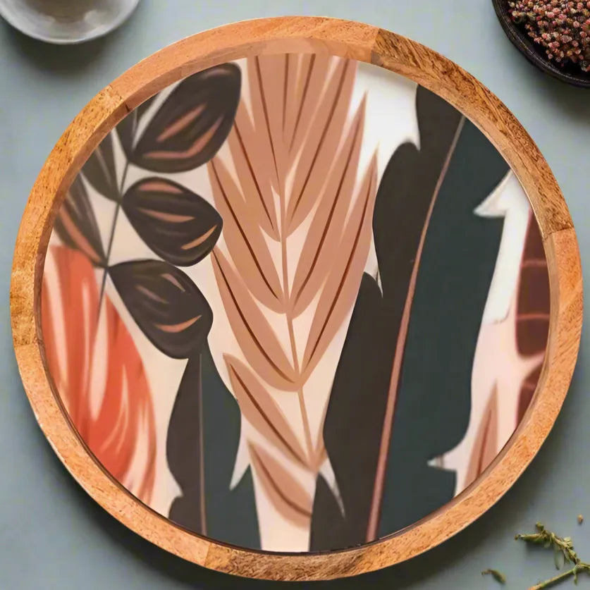 Orange Savanna Leaves Print Wooden Serveware