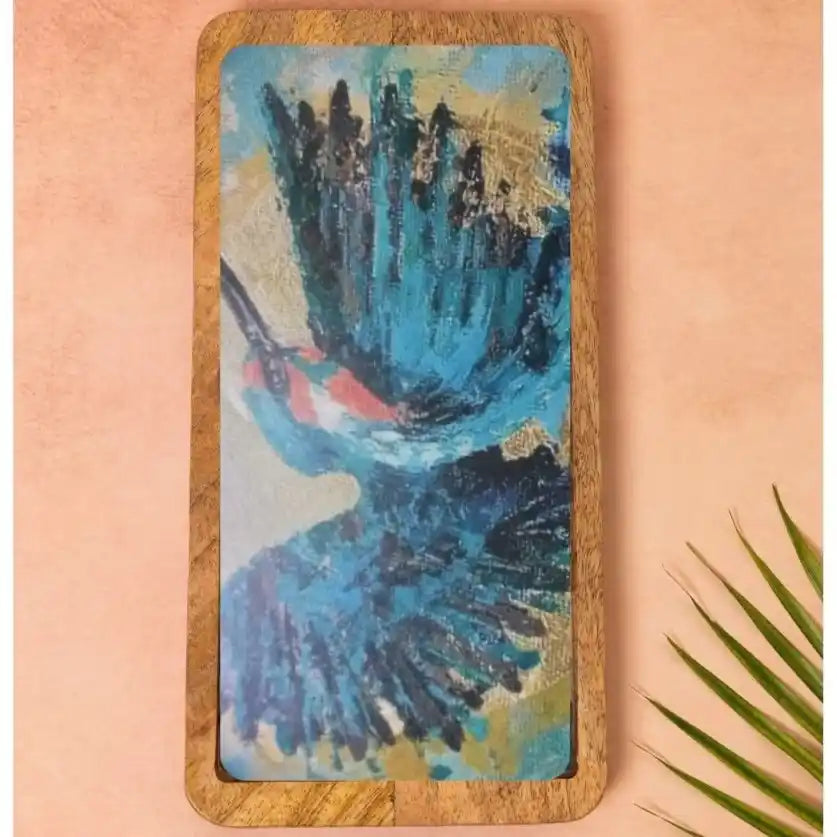 Elegant Blue Kingfisher Print Wooden Serveware