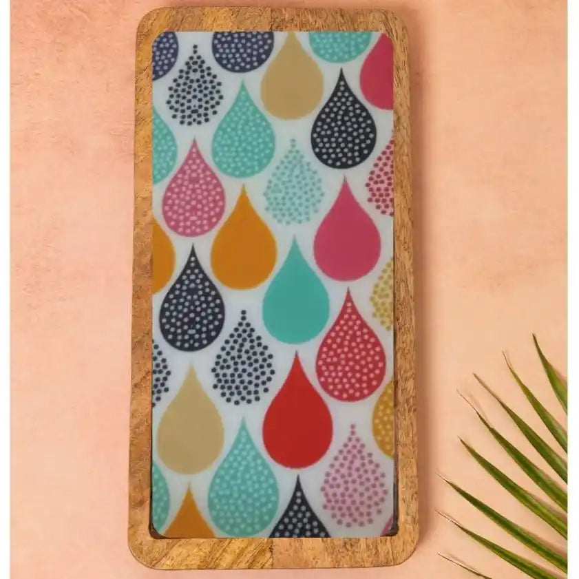 Multicolor Water Drops Pattern Wooden Serveware