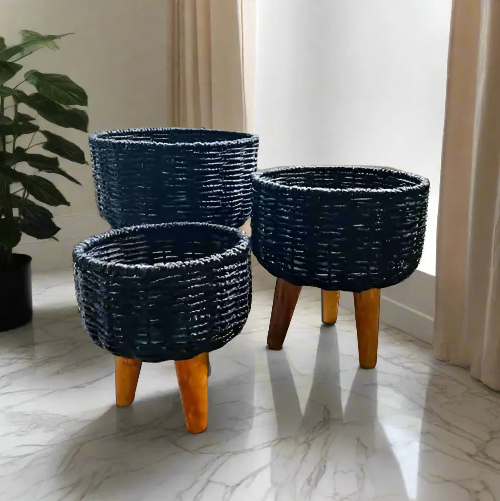 Rustic & Eco-Friendly Handwoven Jute Planter Baskets - Set of 3