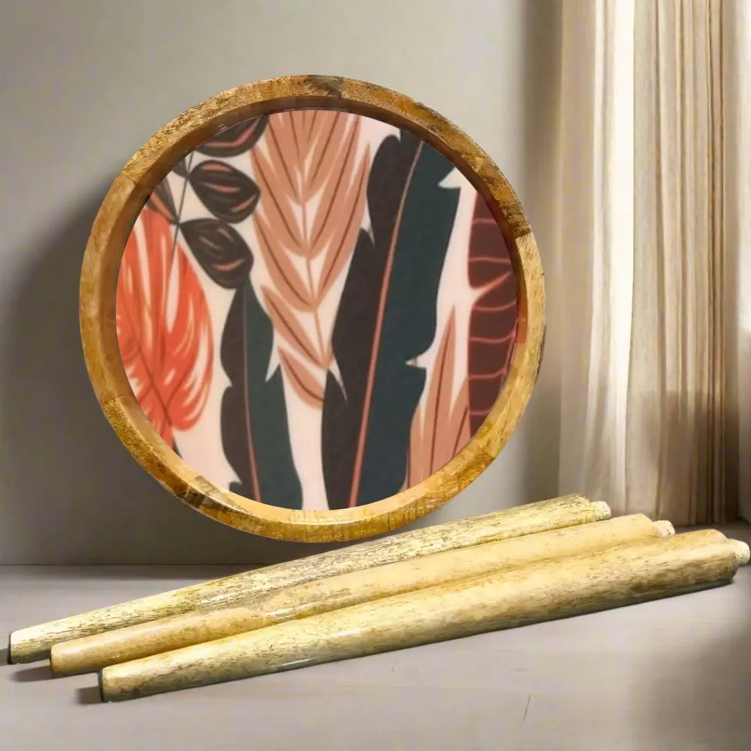 Orange Savanna Leaves Print Wooden Serveware