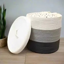 White, Grey & Black Portable Cotton Laundry Organiser With Lid - Small, Medium & Large