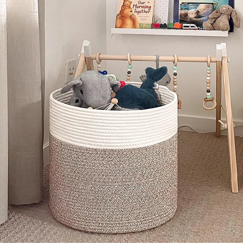 White & Brown Storage Laundry Basket - 22 inch x 22 inch x 14 inch