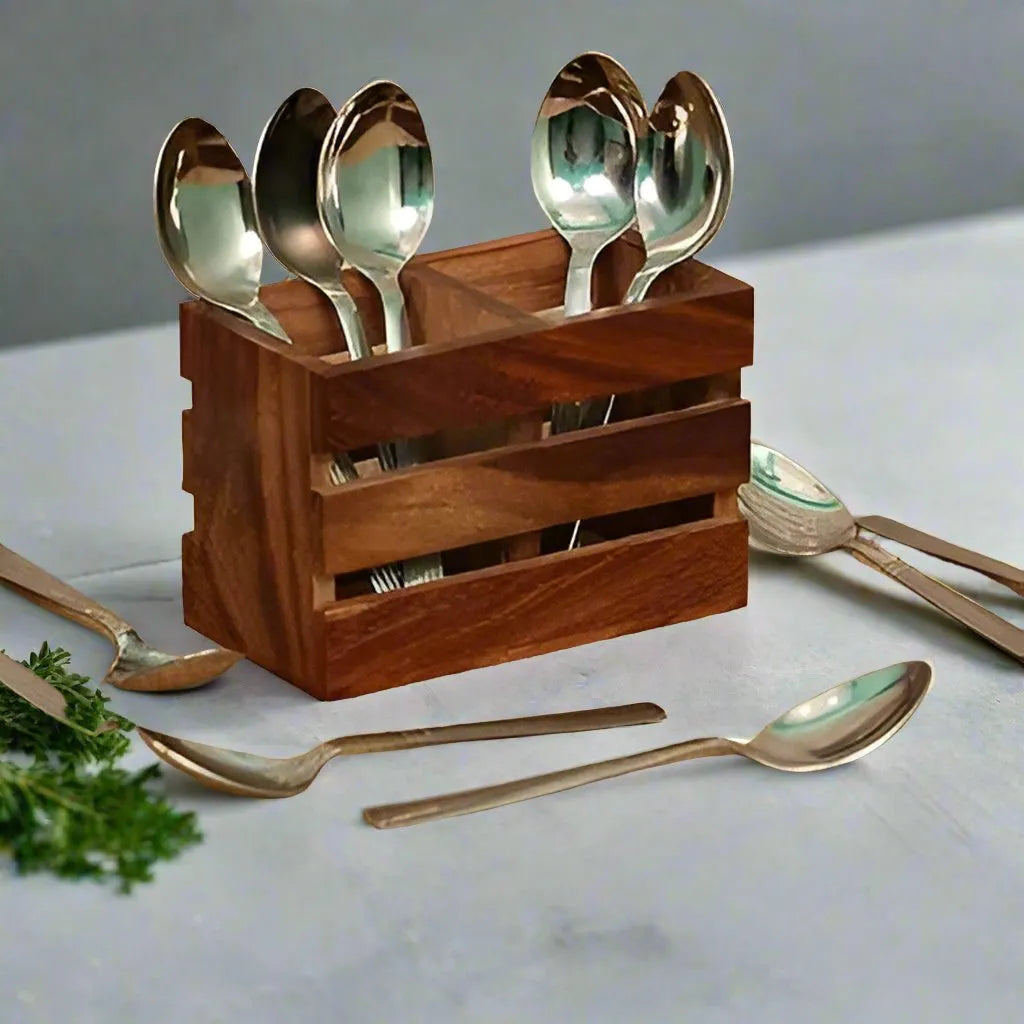 Wooden Cutlery Stand - 6 inch x 4.5 inch x 3.5 inch