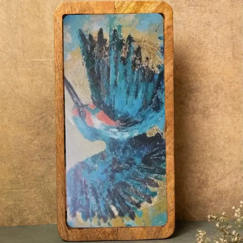 Elegant Blue Kingfisher Print Wooden Serveware