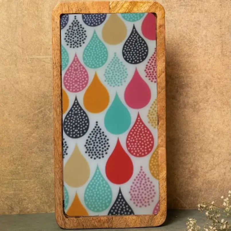 Multicolor Water Drops Pattern Wooden Serveware