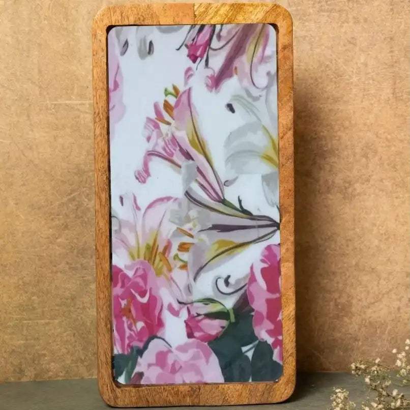 Lovely Pink & White Floral Print Wooden Serveware