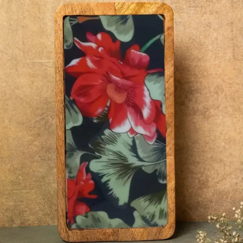 Beautiful Red & Green Floral Print Wooden Serveware