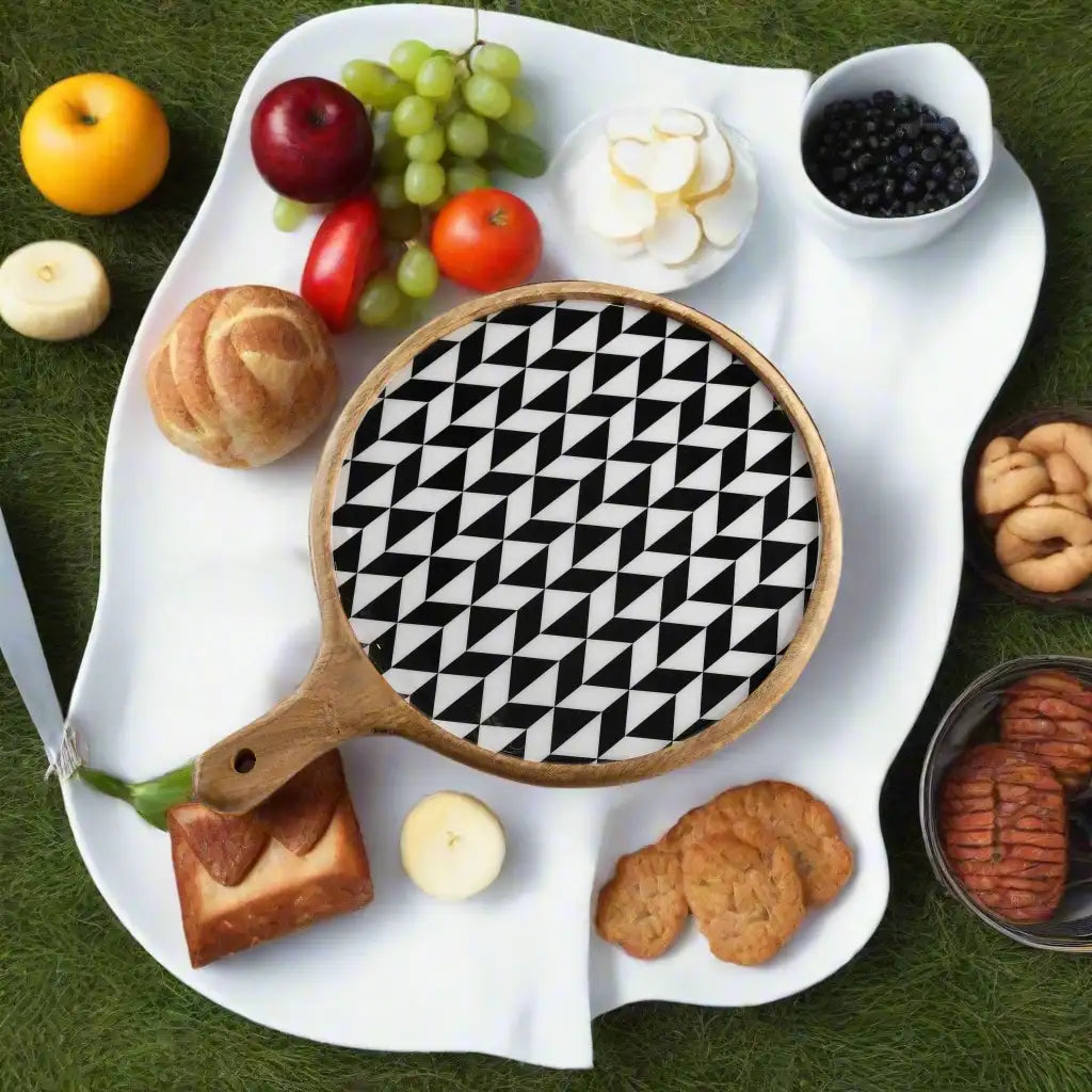 Stylish Black & White Pattern Wooden Serveware