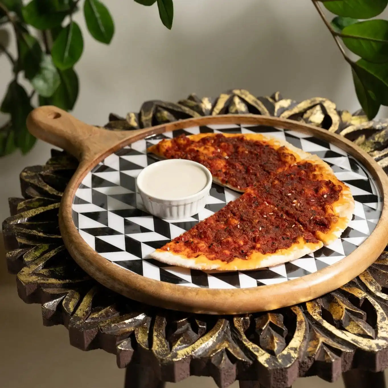 Stylish Black & White Pattern Wooden Serveware