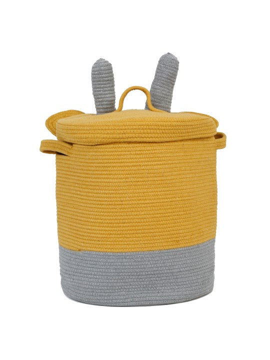 Yellow Cow Cotton Toy Storage Basket for Kids with Lid