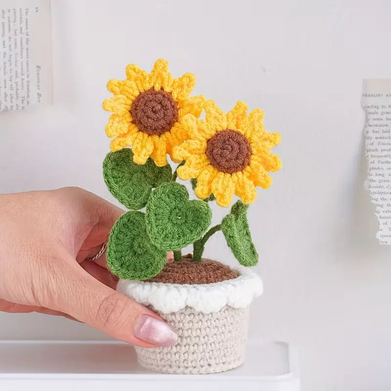 Crochet Flower with Pots - Home Decor - Sunflower