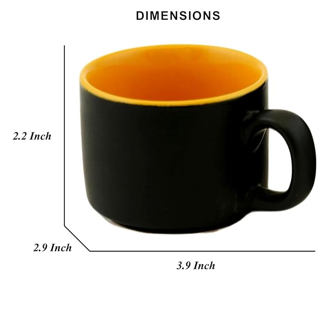 Hand-Painted Classy Black & Yellow Ceramic Tea/Coffee Cups