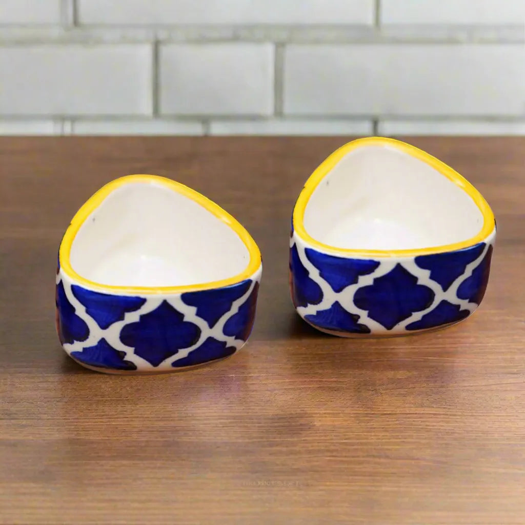 Blue & Yellow Hand Painted Ceramic Dip Bowls
