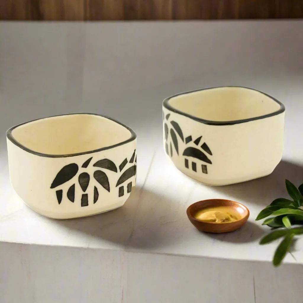Black & White Hand Painted Ceramic Dip Bowls