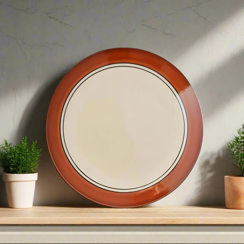 Glossy Finish Brown & White Handcrafted Ceramic Quarter Plates Set – 7 inch