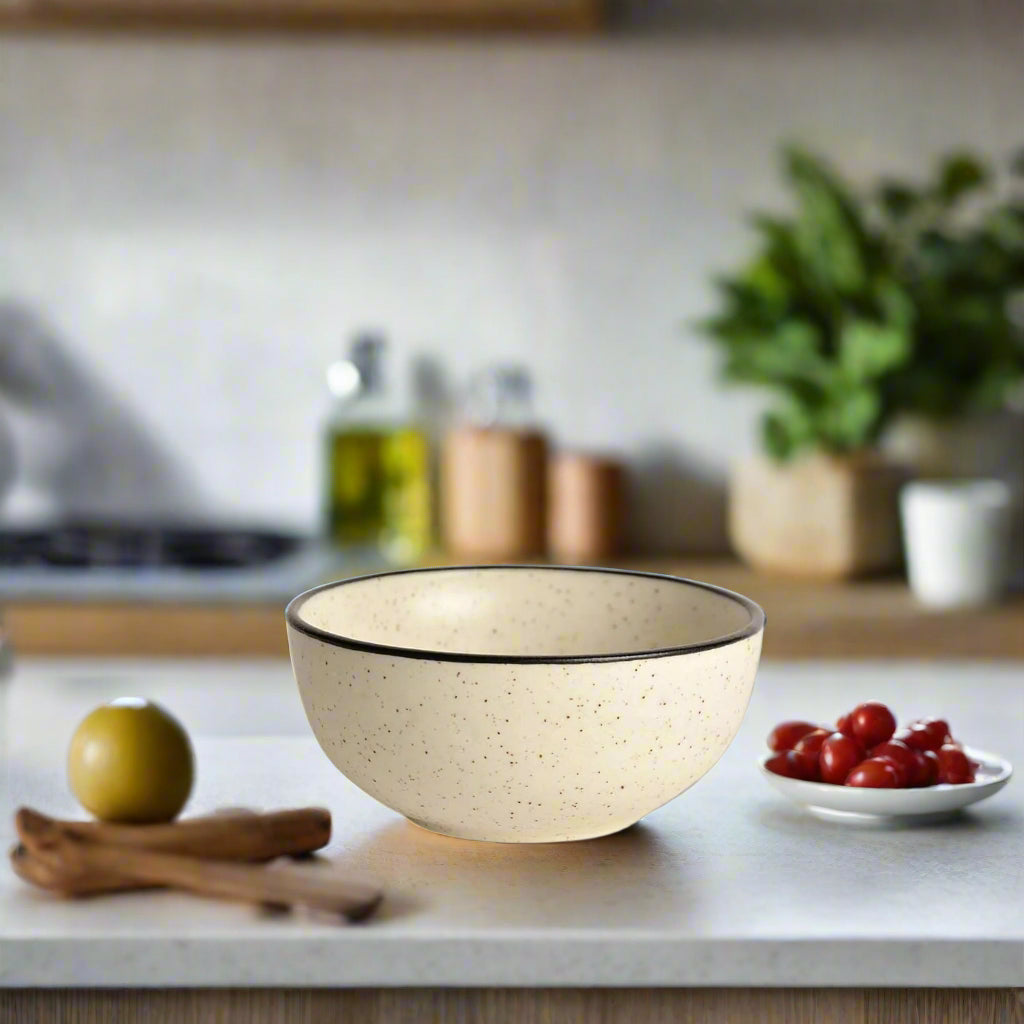 Hand-Painted Polka Dots Pattern Classic Black & White Ceramic Bowls