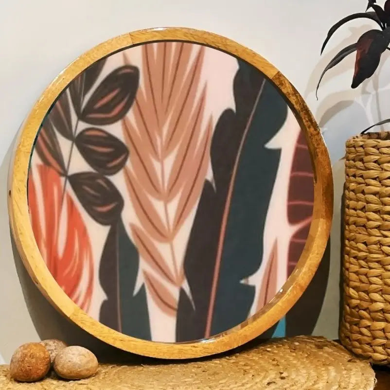 Orange Savanna Leaves Print Wooden Serveware