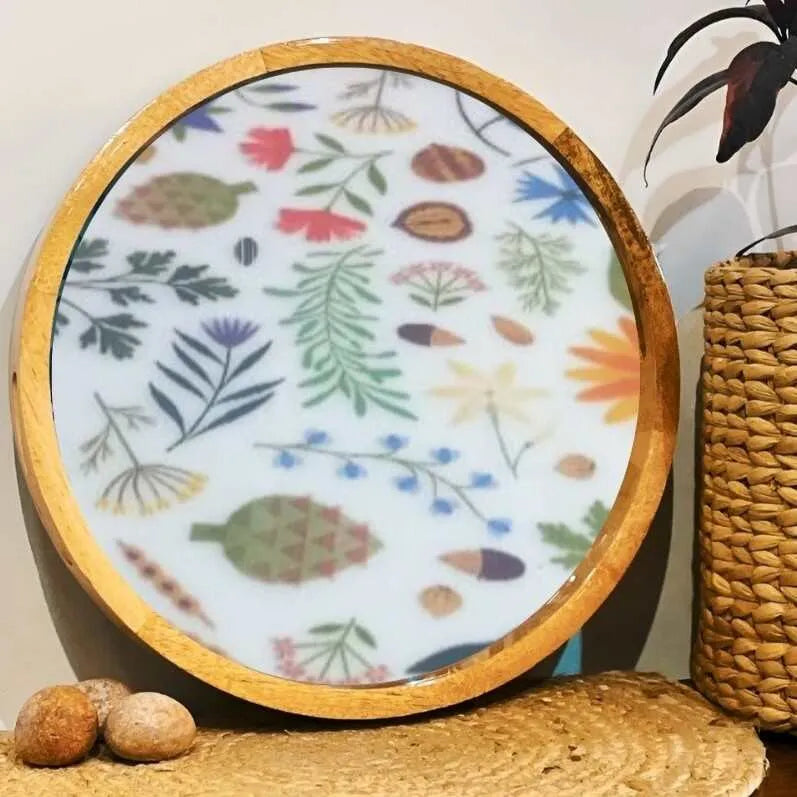 Colorful Spring Season Floral Print Wooden Serveware