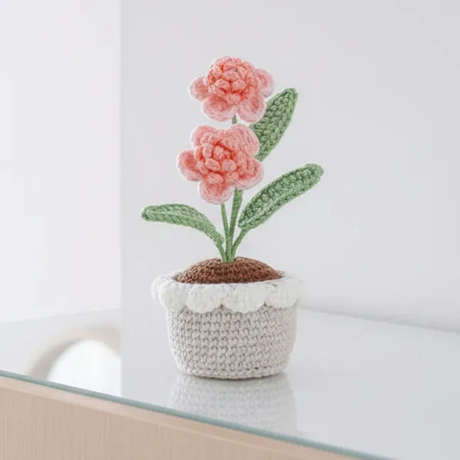 Crochet Flower with Pots - Home Decor - Carnations