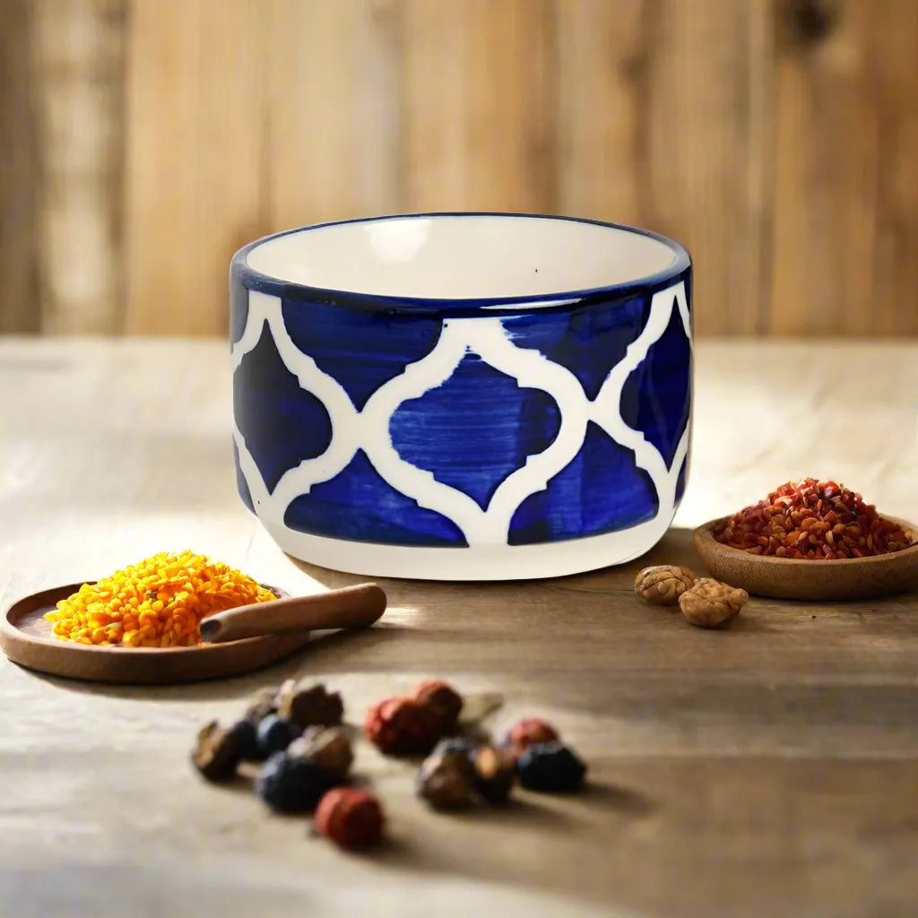Blue & White Moraccan Hand Painted Ceramic Dip Bowls