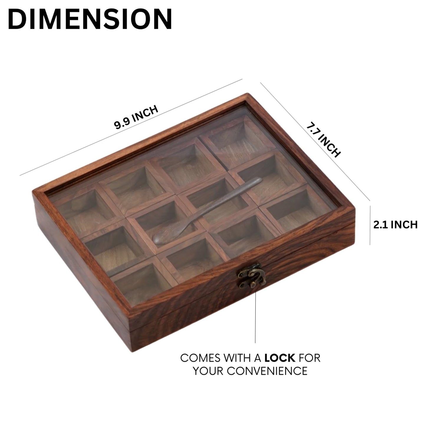 Elegant Sheesham Wooden Masala Box with 12 Spice Containers & Spoon