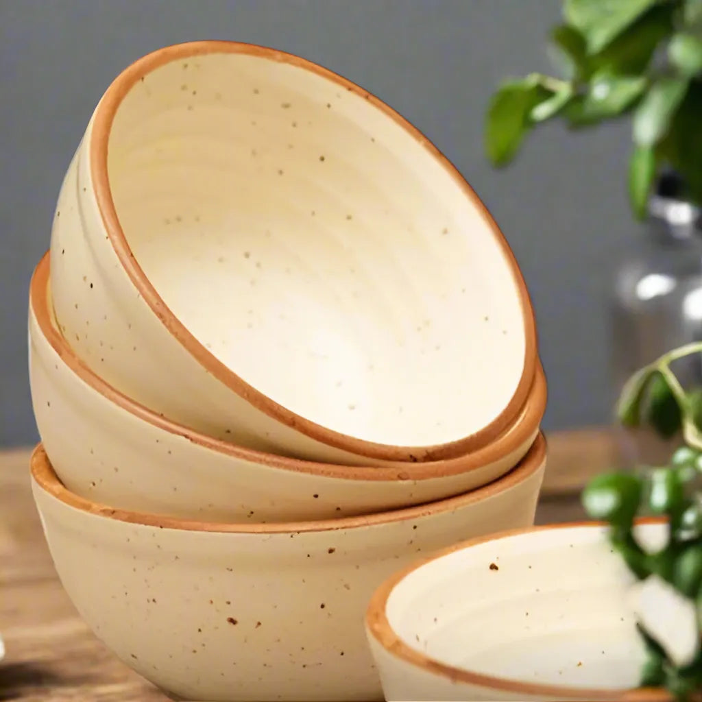 Handcrafted Matte Finish Off White Ceramic Bowls - Set of 4