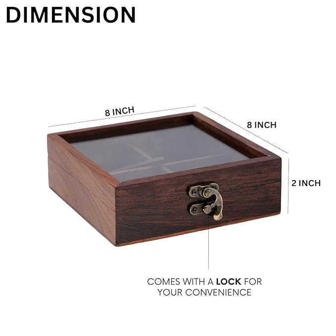 Handcrafted Artisanal Sheesham Wood Square Masala Box with Spoon