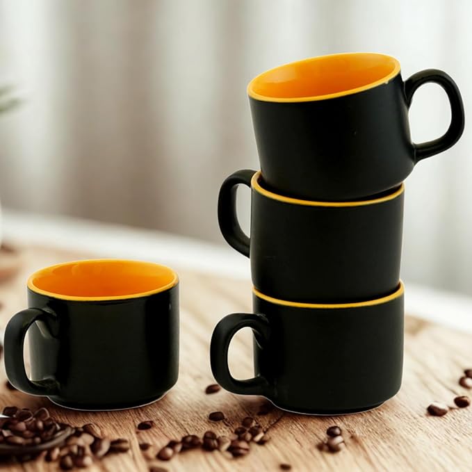 Hand-Painted Classy Black & Yellow Ceramic Tea/Coffee Cups