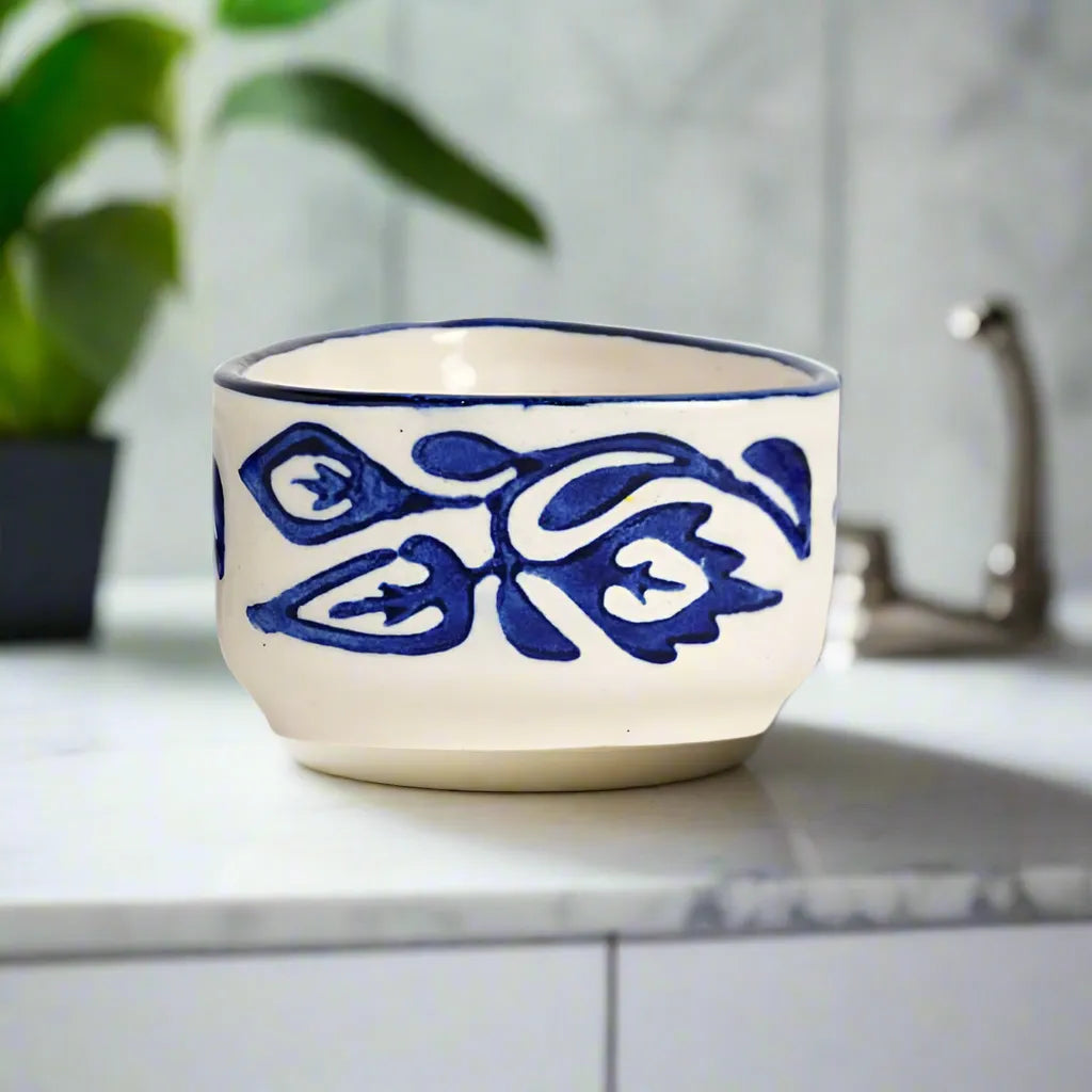 Blue & White Hand Painted Floral Ceramic Dip Bowls