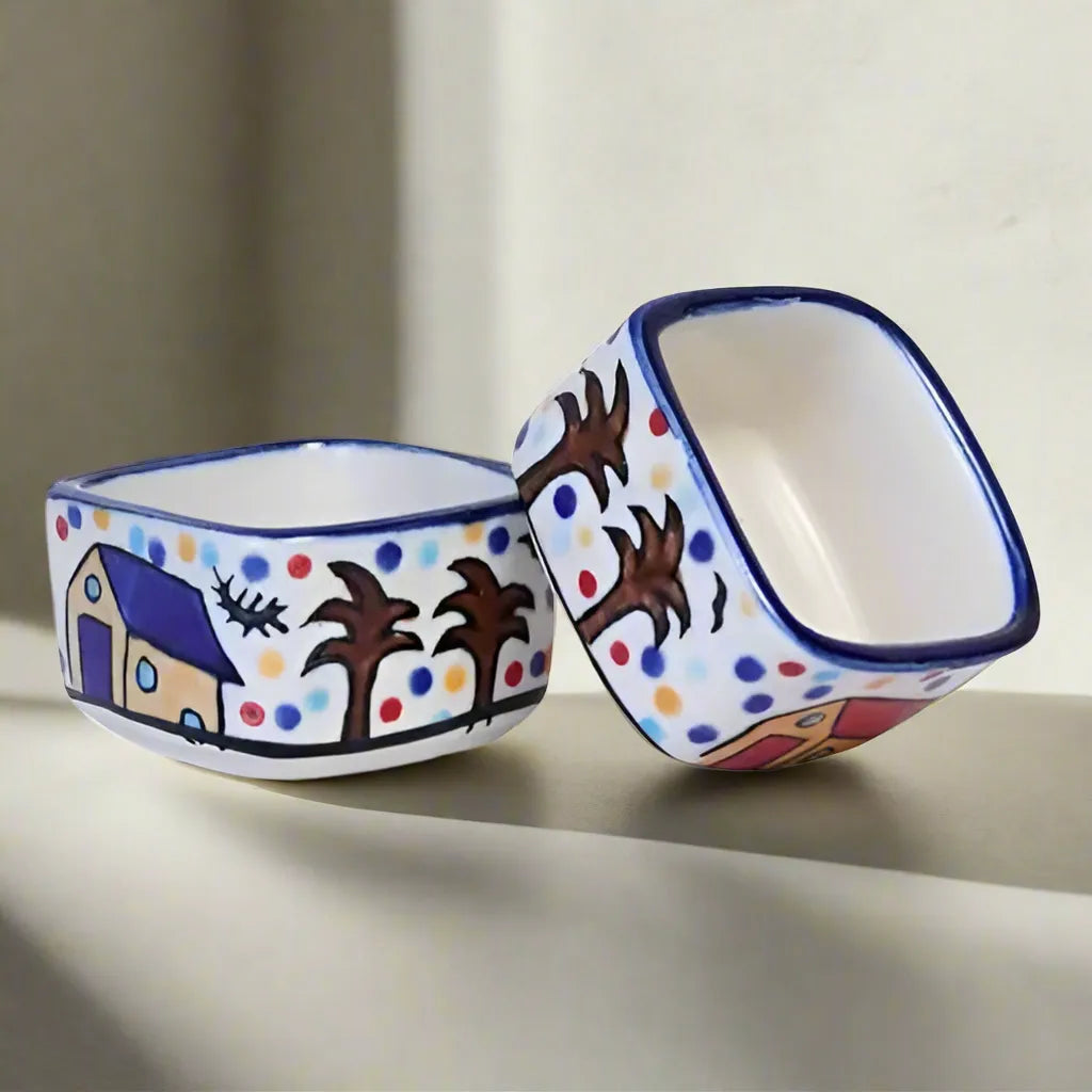 Hut Design Hand Painted Ceramic Dip Bowls