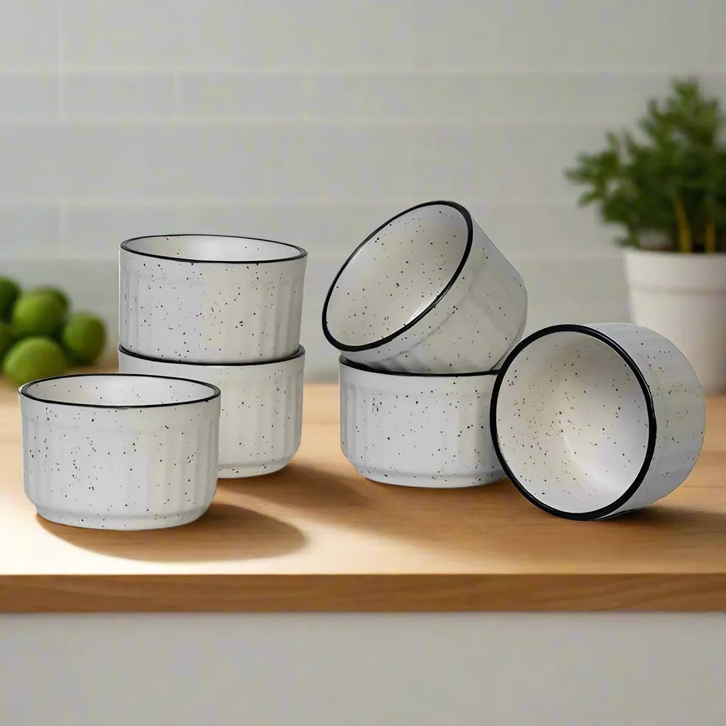 White Matte Ceramic Vintage Dip Bowls - Set of 6