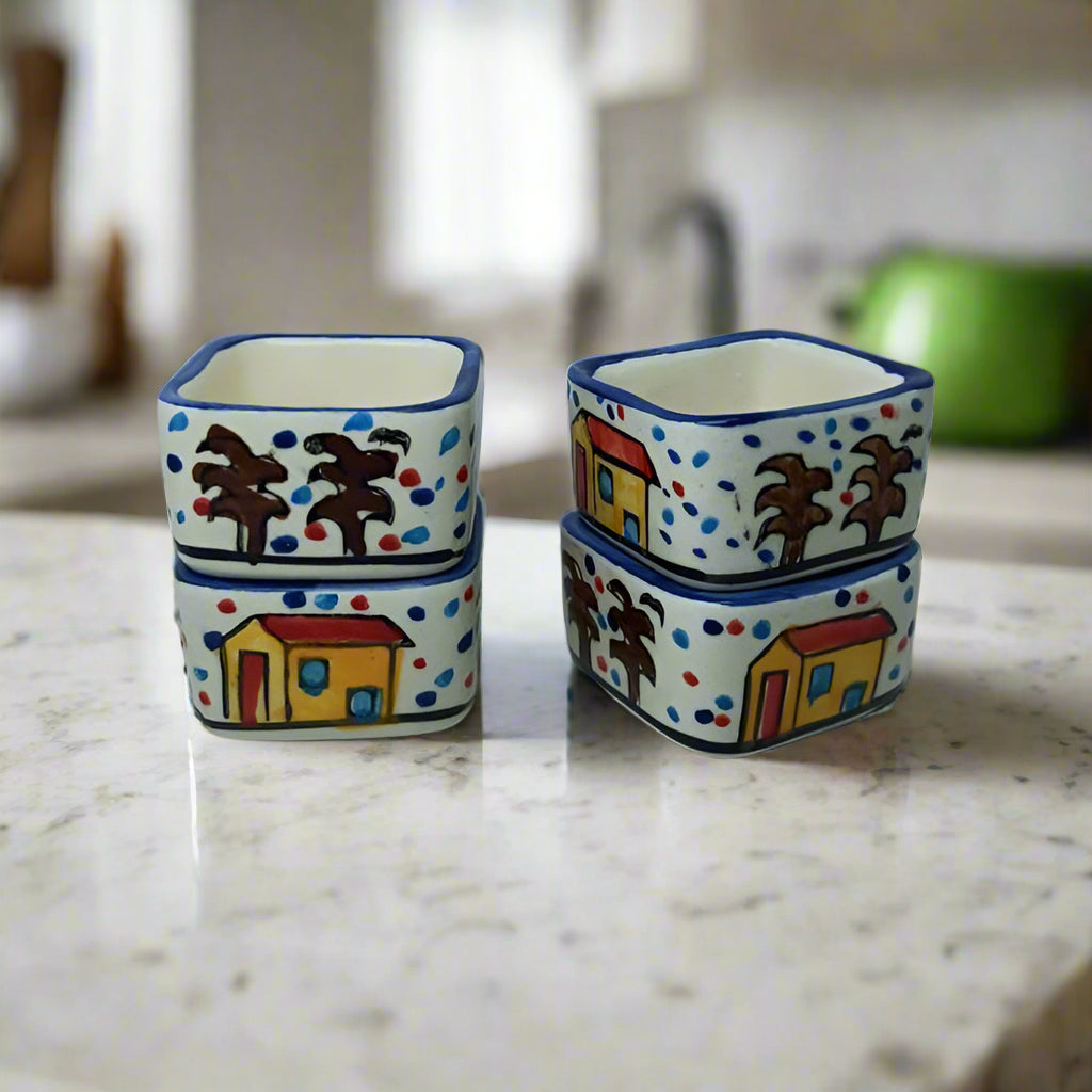 Hut Design Hand Painted Ceramic Dip Bowls